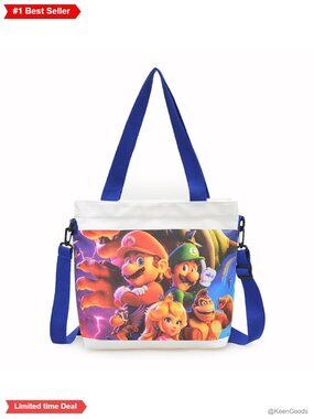 Canvas Tote Bag Stitch Cartoon Print Lightweight Shoulder Bag Large Capacity